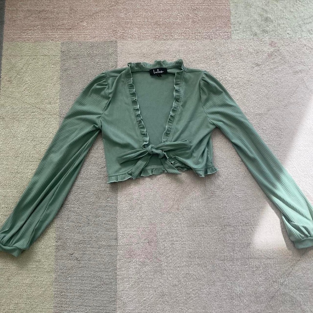 Lulu's Sage Green Ruffle Tie-Front Top